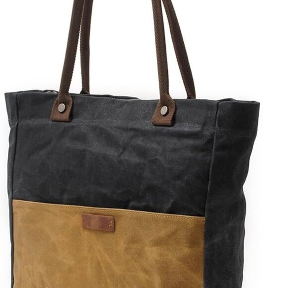 Women's Waxed Canvas Tote Bag with Genuine Leather Trim